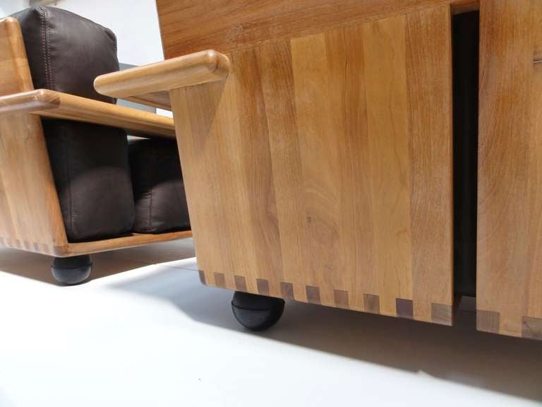 Mario Bellini 'Pianura', Lounge Chairs, Brown Leather & solid Walnut, Cassina, 1971 1
