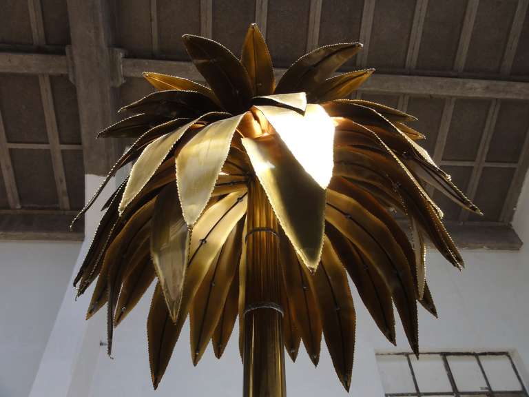 Stunning Pair of Maison Jansen Brass Gilded Metal Palm Tree Floor Lamps 2