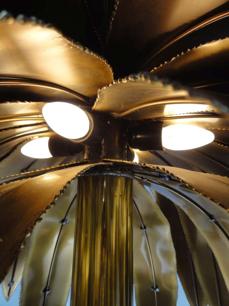 Stunning Pair of Maison Jansen Brass Gilded Metal Palm Tree Floor Lamps In Good Condition In bergen op zoom, NL
