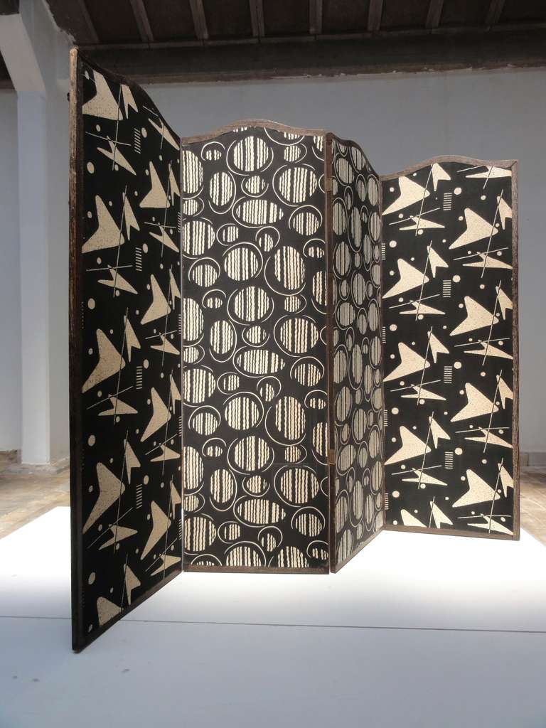 Mid-20th Century Fabulous 50's Room Divider / Paravent With Typical 50's Textile Print