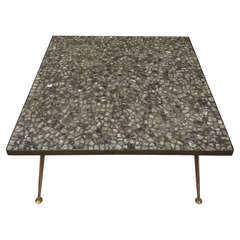 Midcentury Brass and Mosaic Glass Top Coffee Table Germany