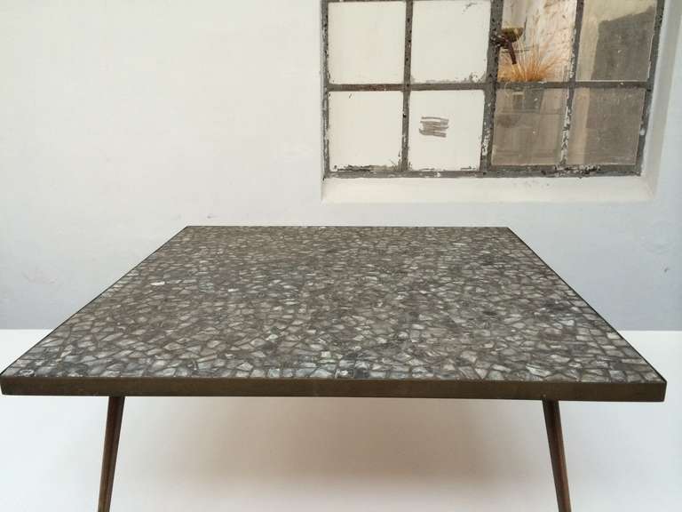 Mid-Century Modern Midcentury Brass and Mosaic Glass Top Coffee Table Germany