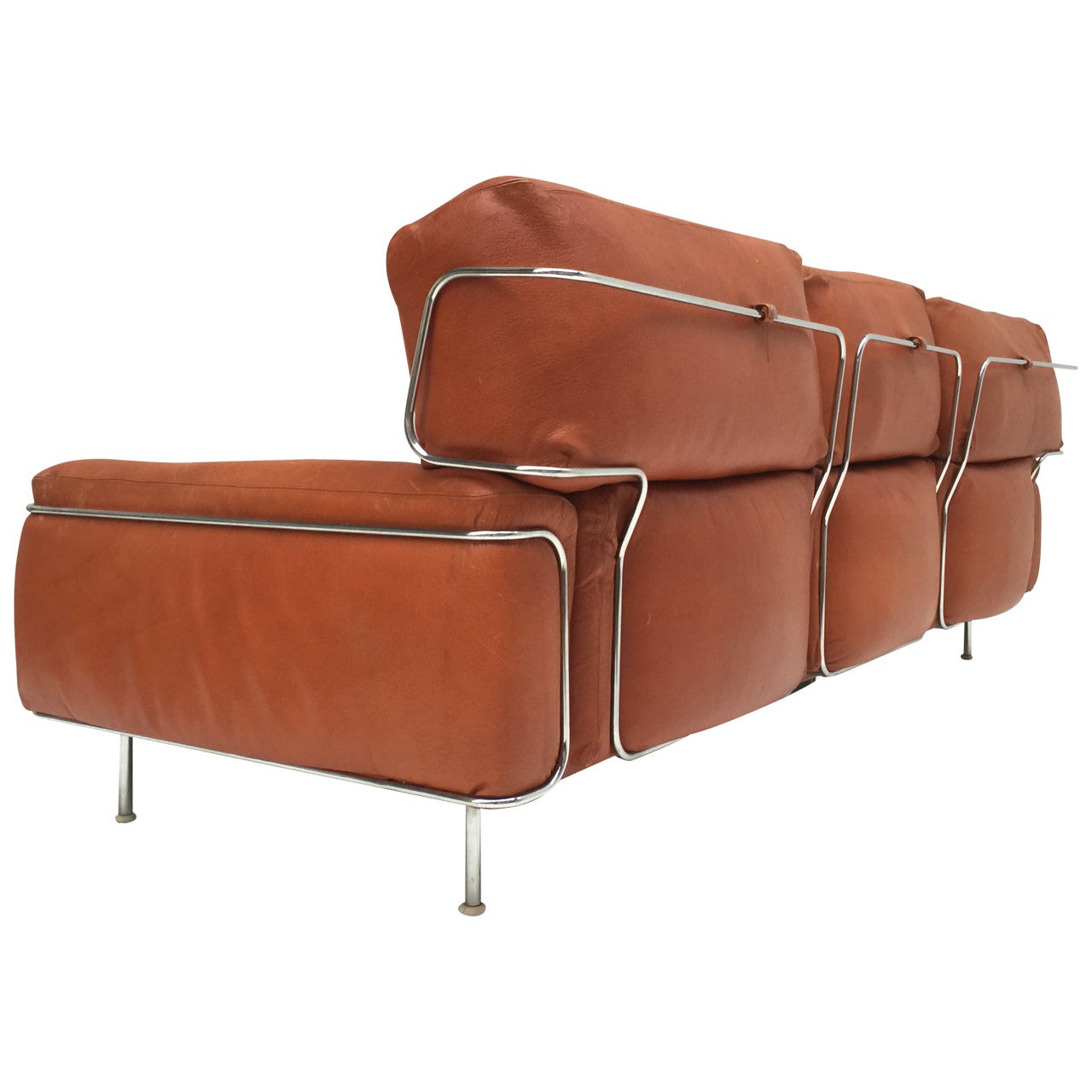 Rare Three-Seat Leather Sofa by Vittorio Introini for Saporiti, 1968, Published
