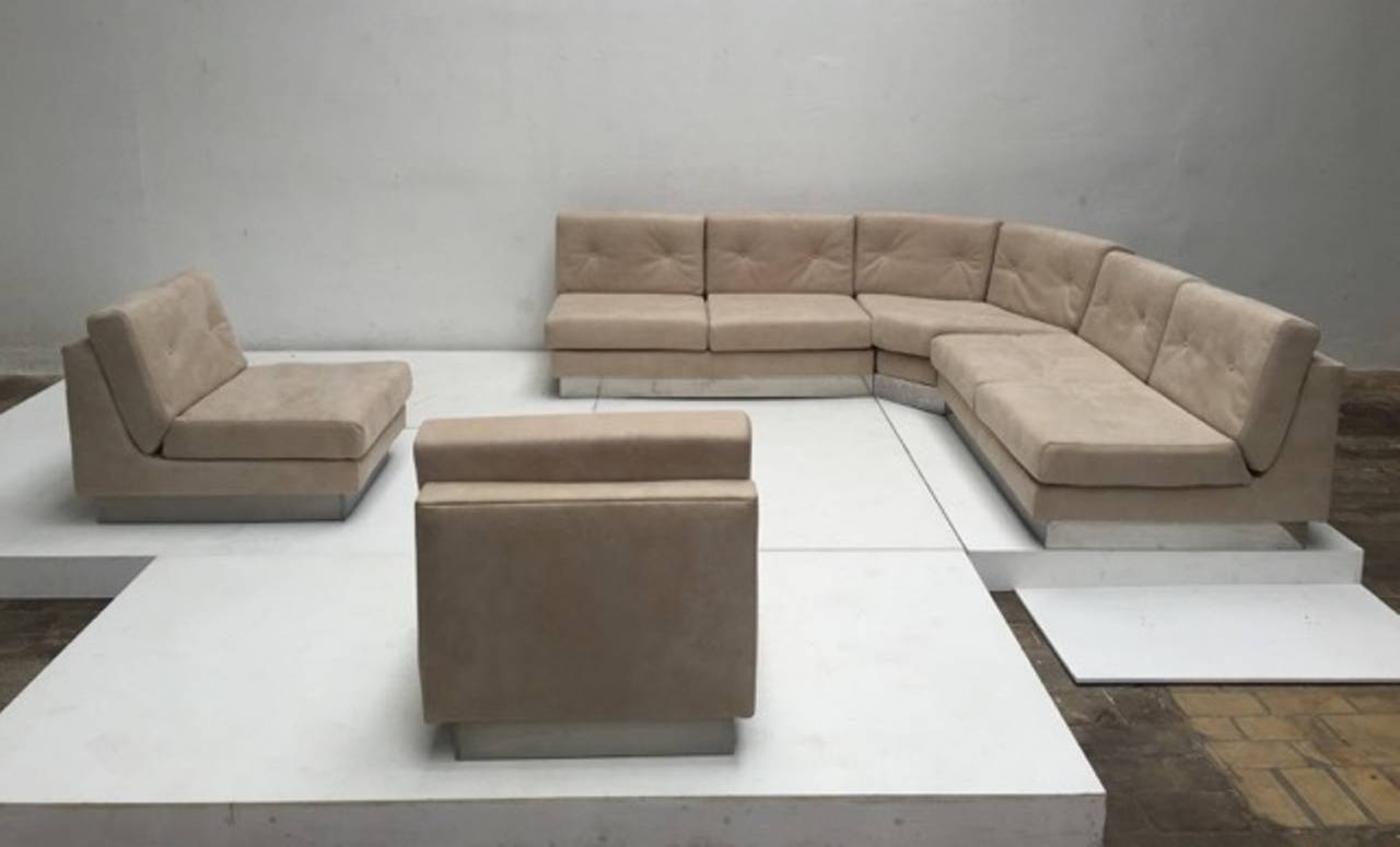 French Jacques Charpentier 'California' Lounge Suite in Suede, 1970, Signed