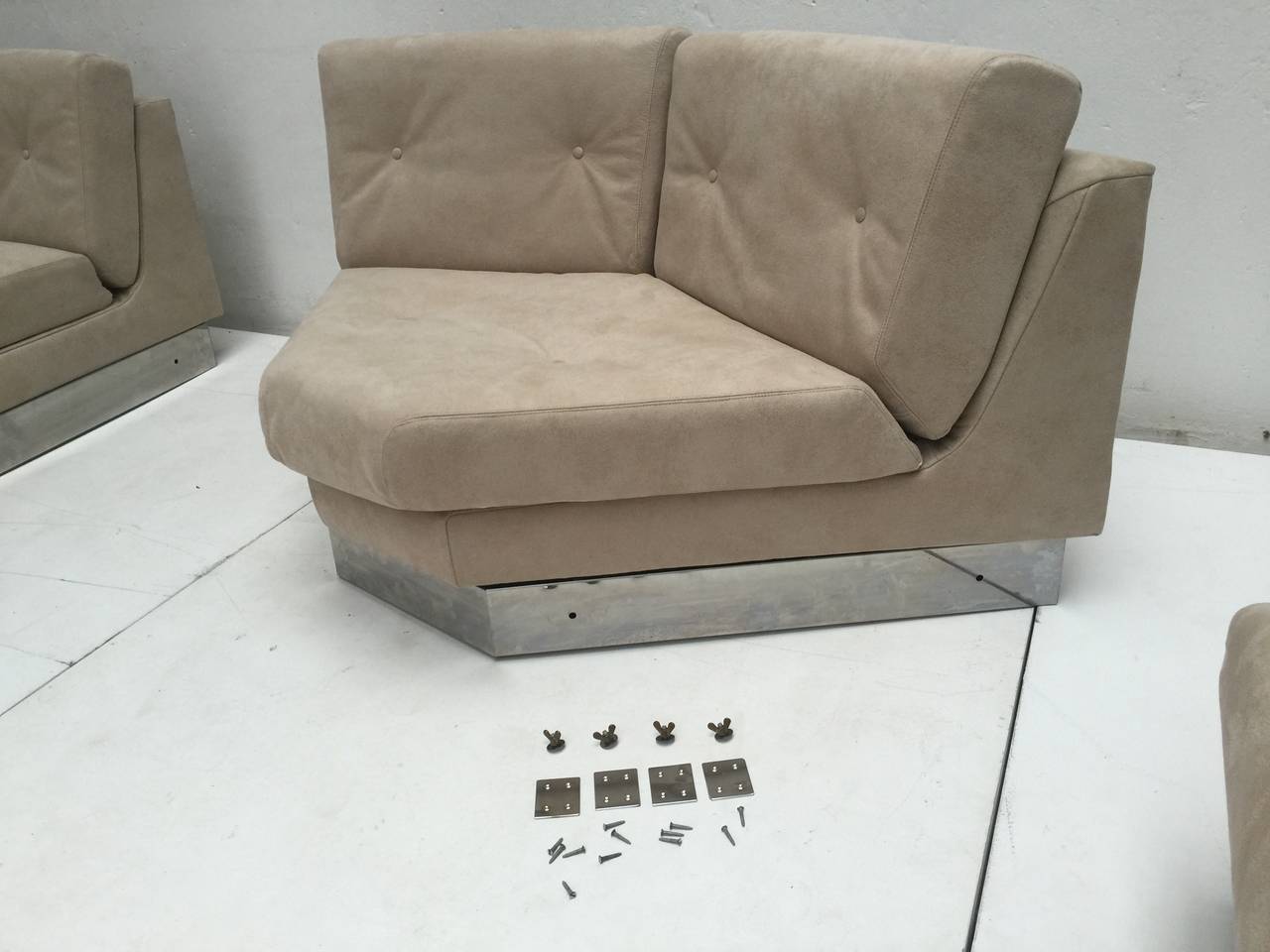 Jacques Charpentier 'California' Lounge Suite in Suede, 1970, Signed 1
