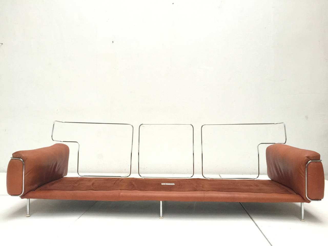 Mid-20th Century Rare Three-Seat Leather Sofa by Vittorio Introini for Saporiti, 1968, Published