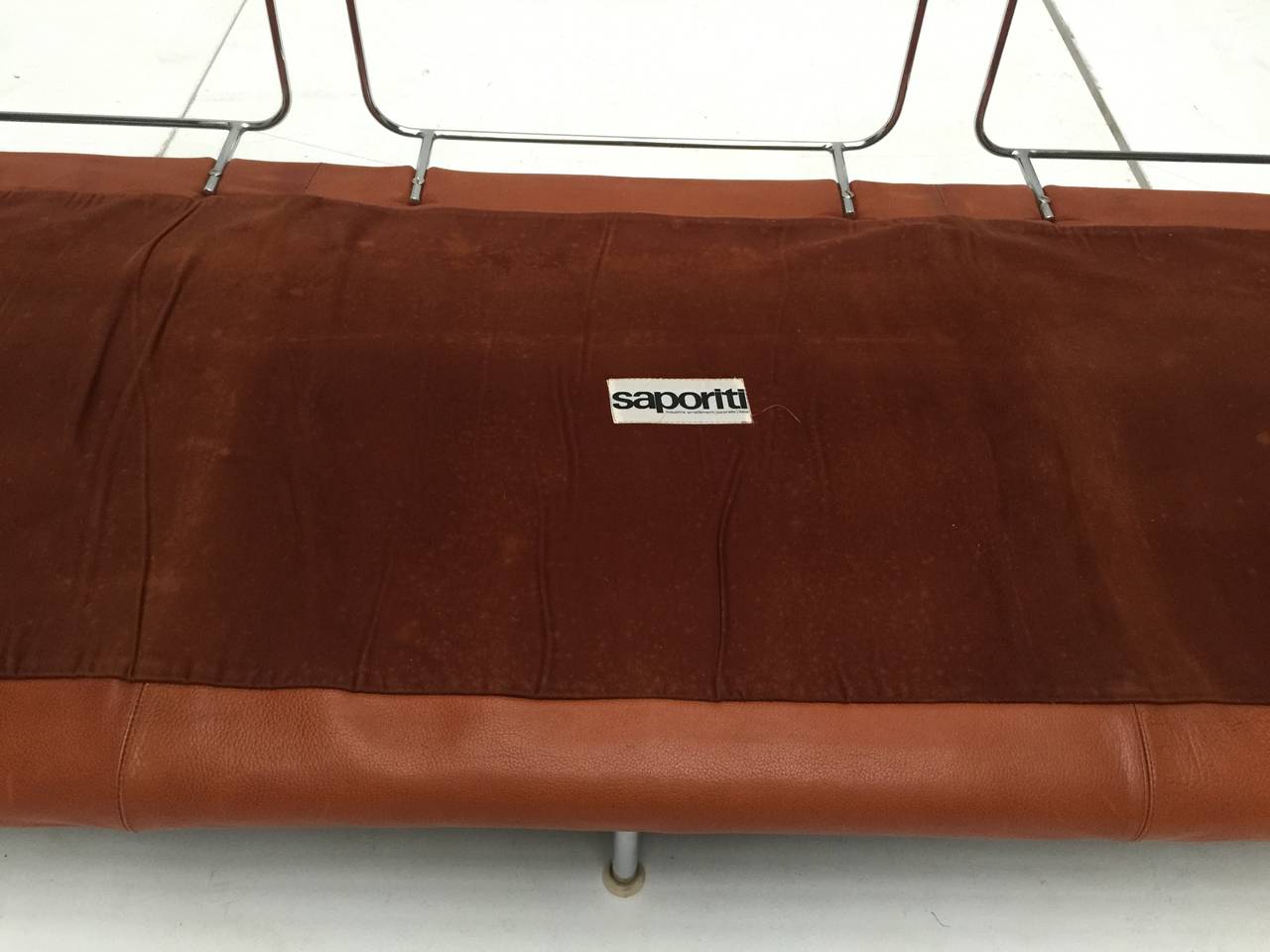 Chrome Rare Three-Seat Leather Sofa by Vittorio Introini for Saporiti, 1968, Published