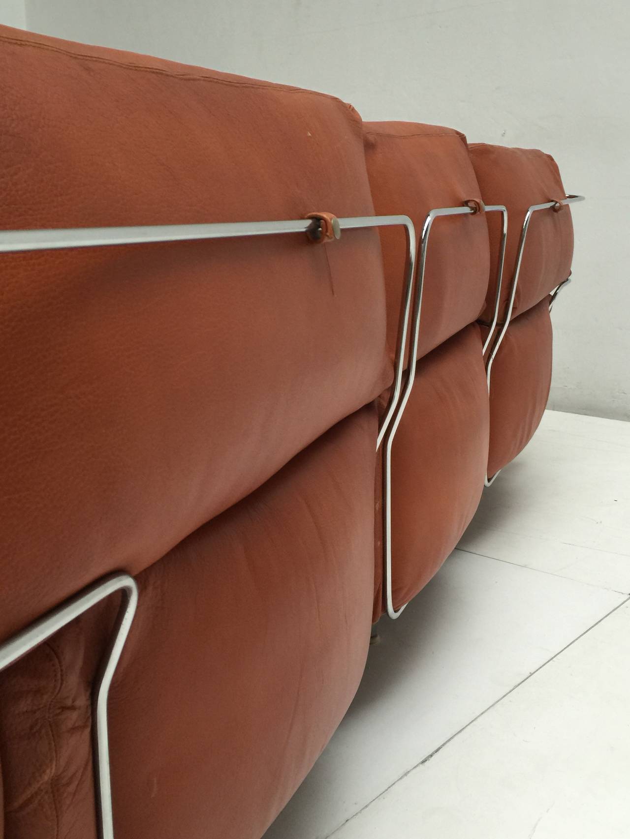 Rare Three-Seat Leather Sofa by Vittorio Introini for Saporiti, 1968, Published 1