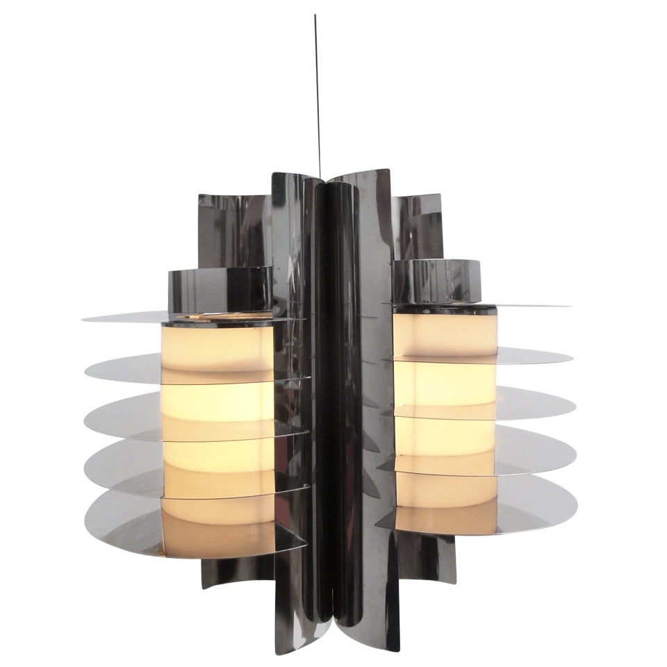 Stunning Stainless Steel Chandelier in Style of Ico Parisi's 'Iride' Series