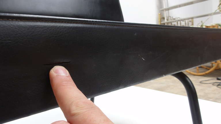 Dutch Minimal 1950s Bench in Black Skai Leather Upholstery For Sale 4