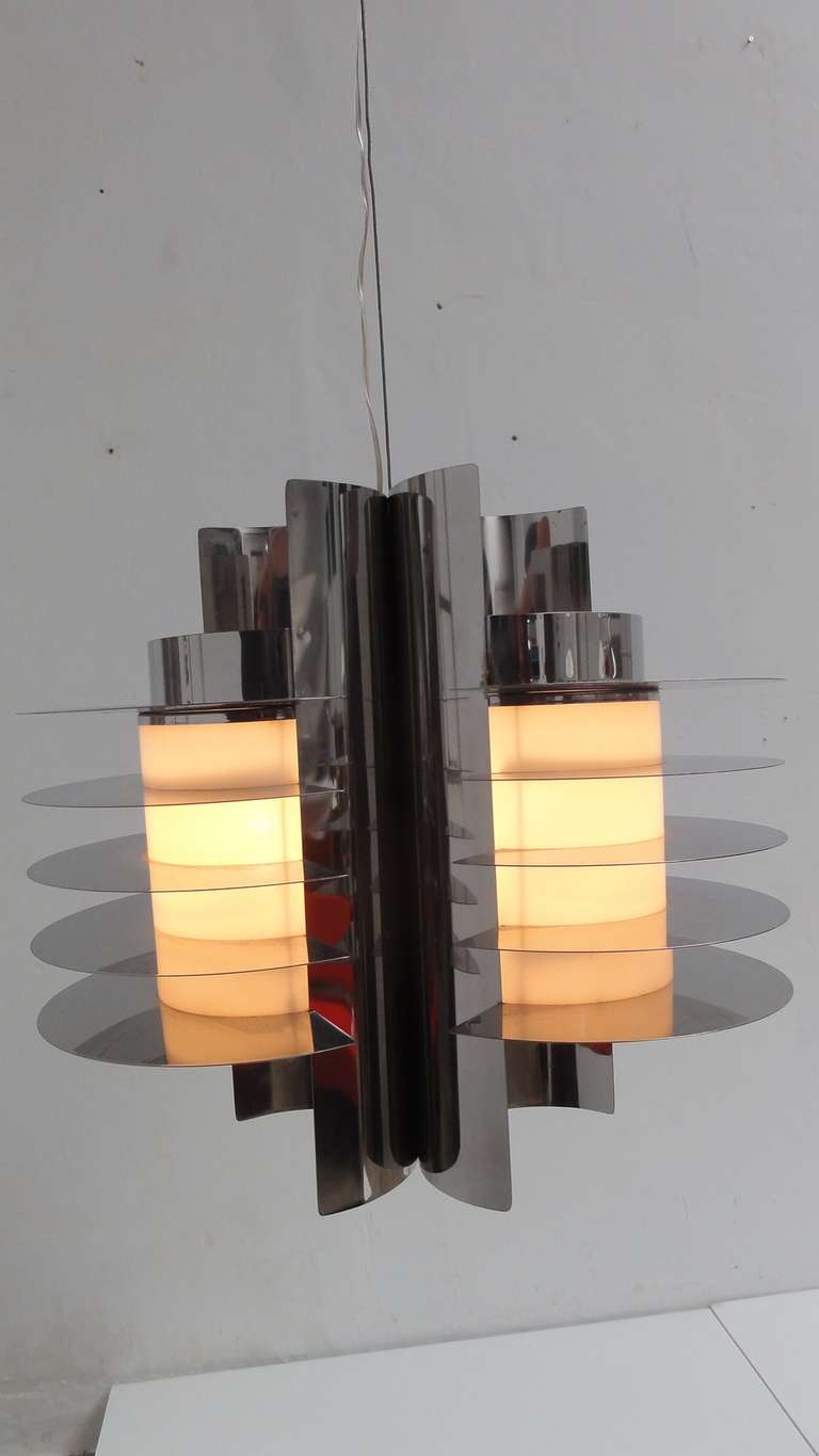 Italian Stunning Stainless Steel Chandelier in Style of Ico Parisi's 'Iride' Series