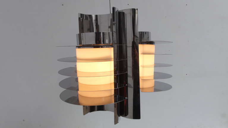 Mid-20th Century Stunning Stainless Steel Chandelier in Style of Ico Parisi's 'Iride' Series