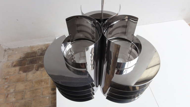 Stunning Stainless Steel Chandelier in Style of Ico Parisi's 'Iride' Series In Good Condition In bergen op zoom, NL