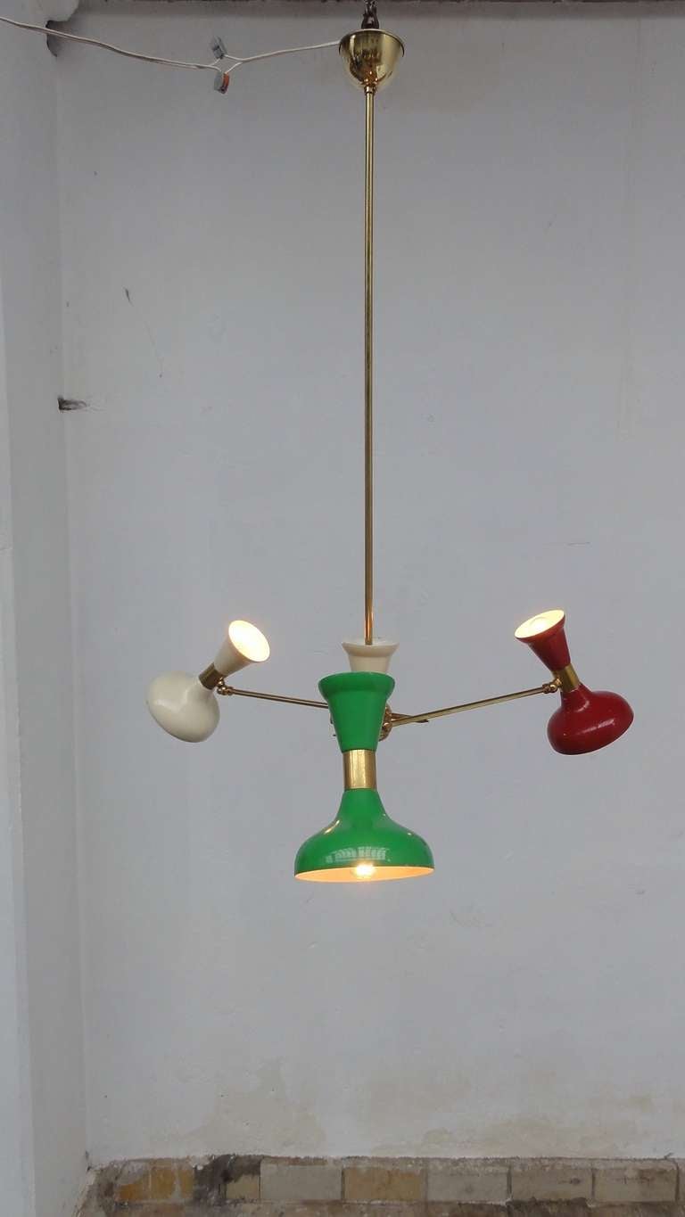 Italian Lovely 1950s, Three Arm Chandelier by Stilnovo