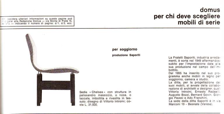 Italian Eight 'Chelsea' Rosewood Chairs, Vittorio Introini for Saporiti, Italy, 1966