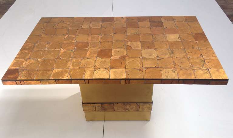 Stunning high quality  artisan crafted 1960s French coffee table in the neo romantic Parisian style of Line Vautrin. The table top is finished in a myriad of artisan produced organic free form glass tiles finished in hand applied gold leaf on the