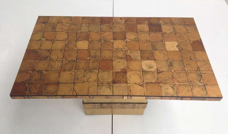 French Table in Style of Vautrin, Artisan crafted, reverse gilded glass tiles, 1960s