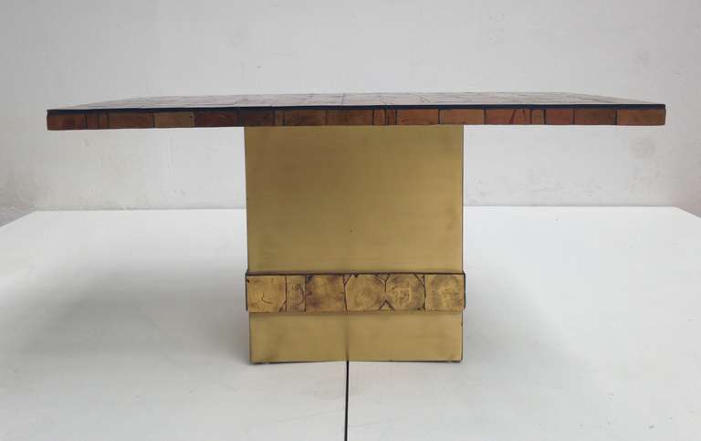 Table in Style of Vautrin, Artisan crafted, reverse gilded glass tiles, 1960s 2
