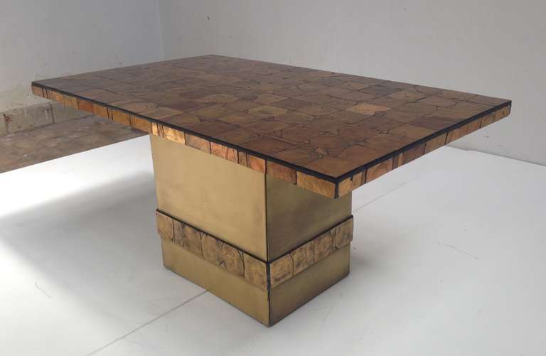 Table in Style of Vautrin, Artisan crafted, reverse gilded glass tiles, 1960s 4