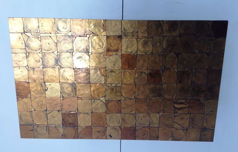 Mid-20th Century Table in Style of Vautrin, Artisan crafted, reverse gilded glass tiles, 1960s