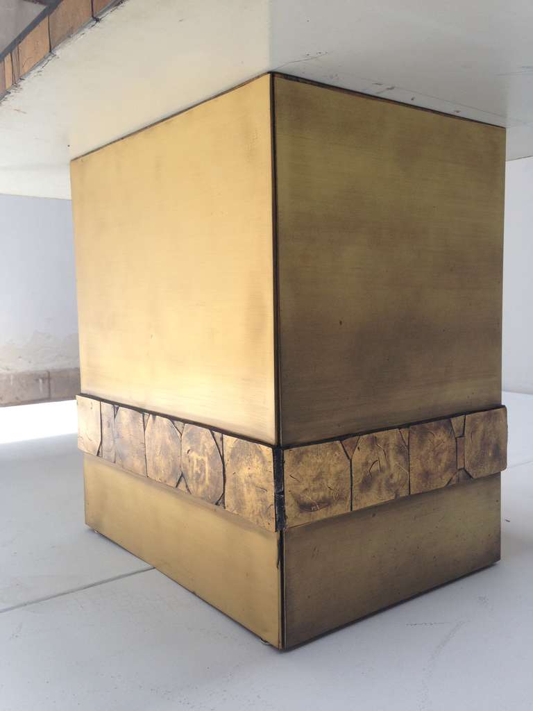 Table in Style of Vautrin, Artisan crafted, reverse gilded glass tiles, 1960s 5