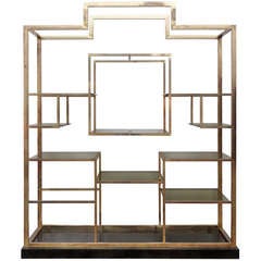 Monumental Geometric Large Brass Shelving by Romeo Rega, Italy, 1970's