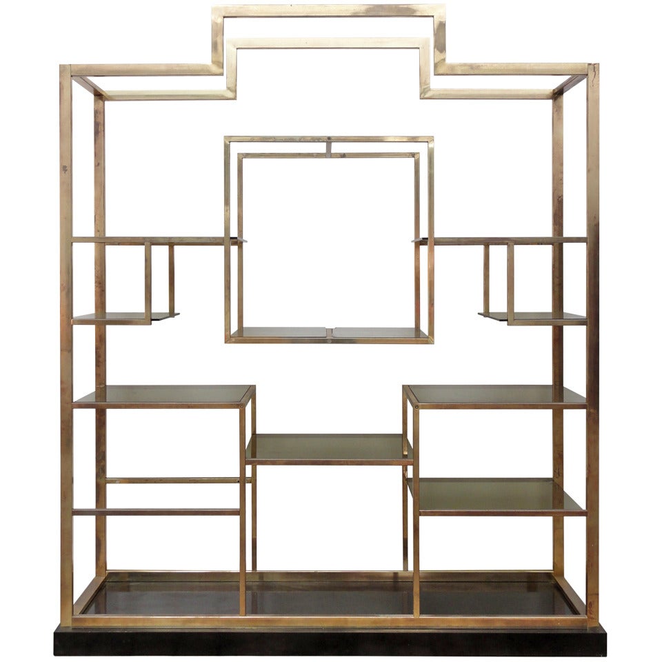 Monumental Geometric Large Brass Shelving by Romeo Rega, Italy, 1970's