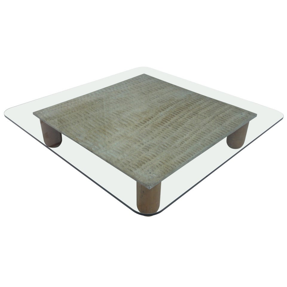 Stunning 1960s sculptural relief  table by artist Lorenzo Burchiellaro, SIGNED