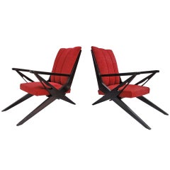 Exceptional Dynamic Sculptural  Form Italian Lounge Chairs from the 1950s