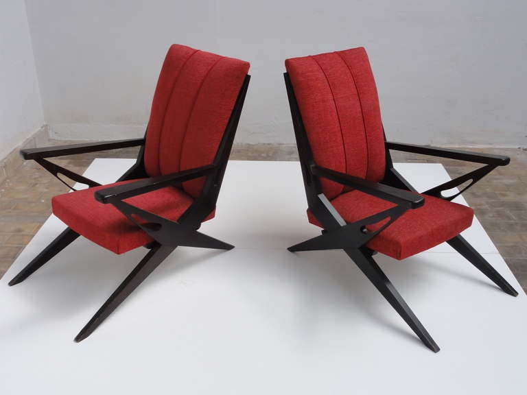 Mid-20th Century Exceptional Dynamic Sculptural  Form Italian Lounge Chairs from the 1950s