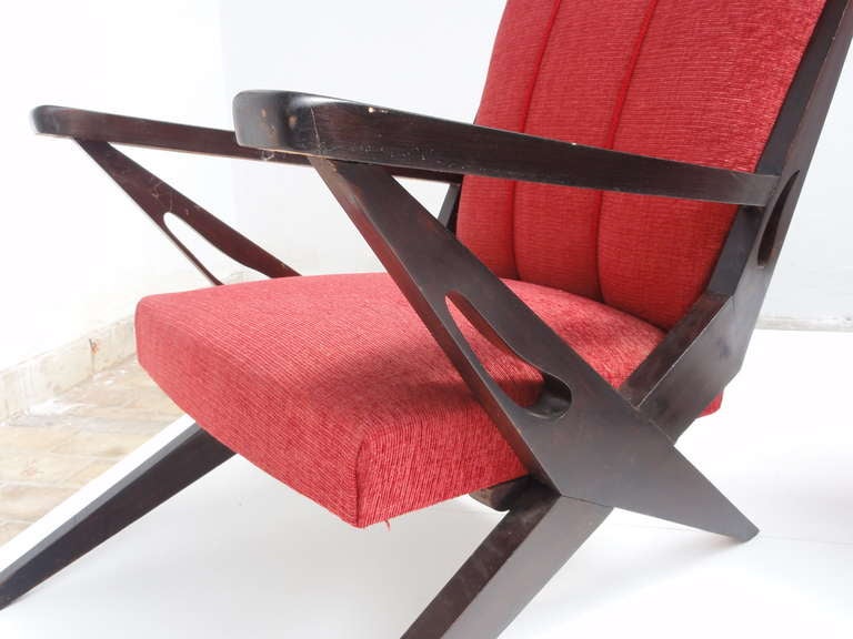 Mid-Century Modern Exceptional Dynamic Sculptural  Form Italian Lounge Chairs from the 1950s