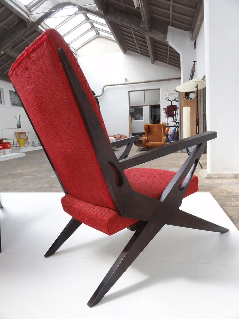 Ebonized Exceptional Dynamic Sculptural  Form Italian Lounge Chairs from the 1950s