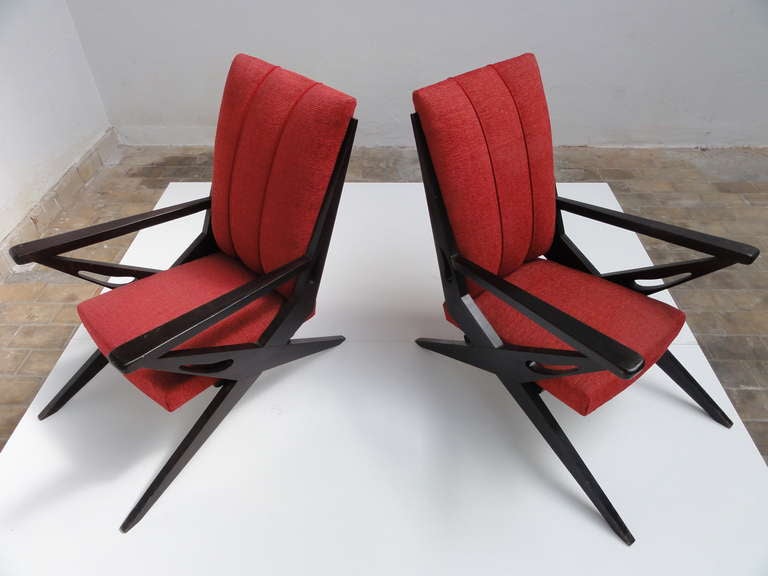Exceptional Dynamic Sculptural  Form Italian Lounge Chairs from the 1950s 1