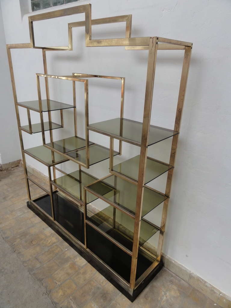 Monumental Geometric Large Brass Shelving by Romeo Rega, Italy, 1970's 1