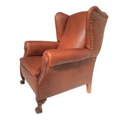 Very Comfortable Neo Gothic 'Griffin Talon' vintage leather Wingback chair 2