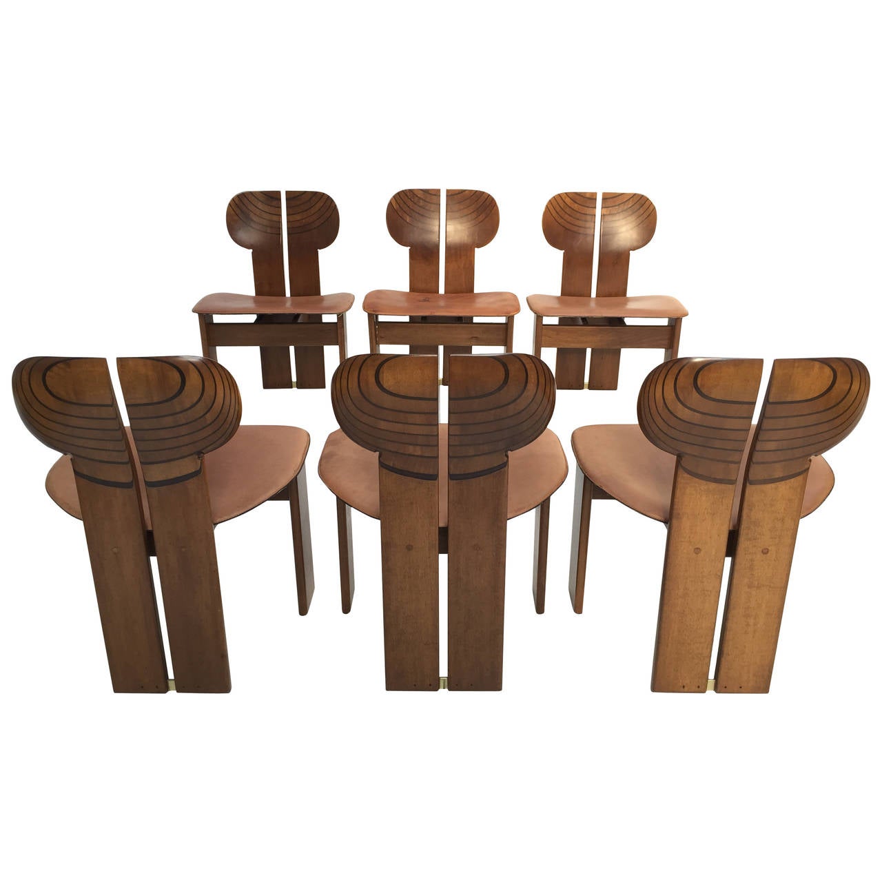 Mid-Century Modern 'Africa' Chairs by Scarpa, Finished in Walnut, Ebony and Leather, Signed