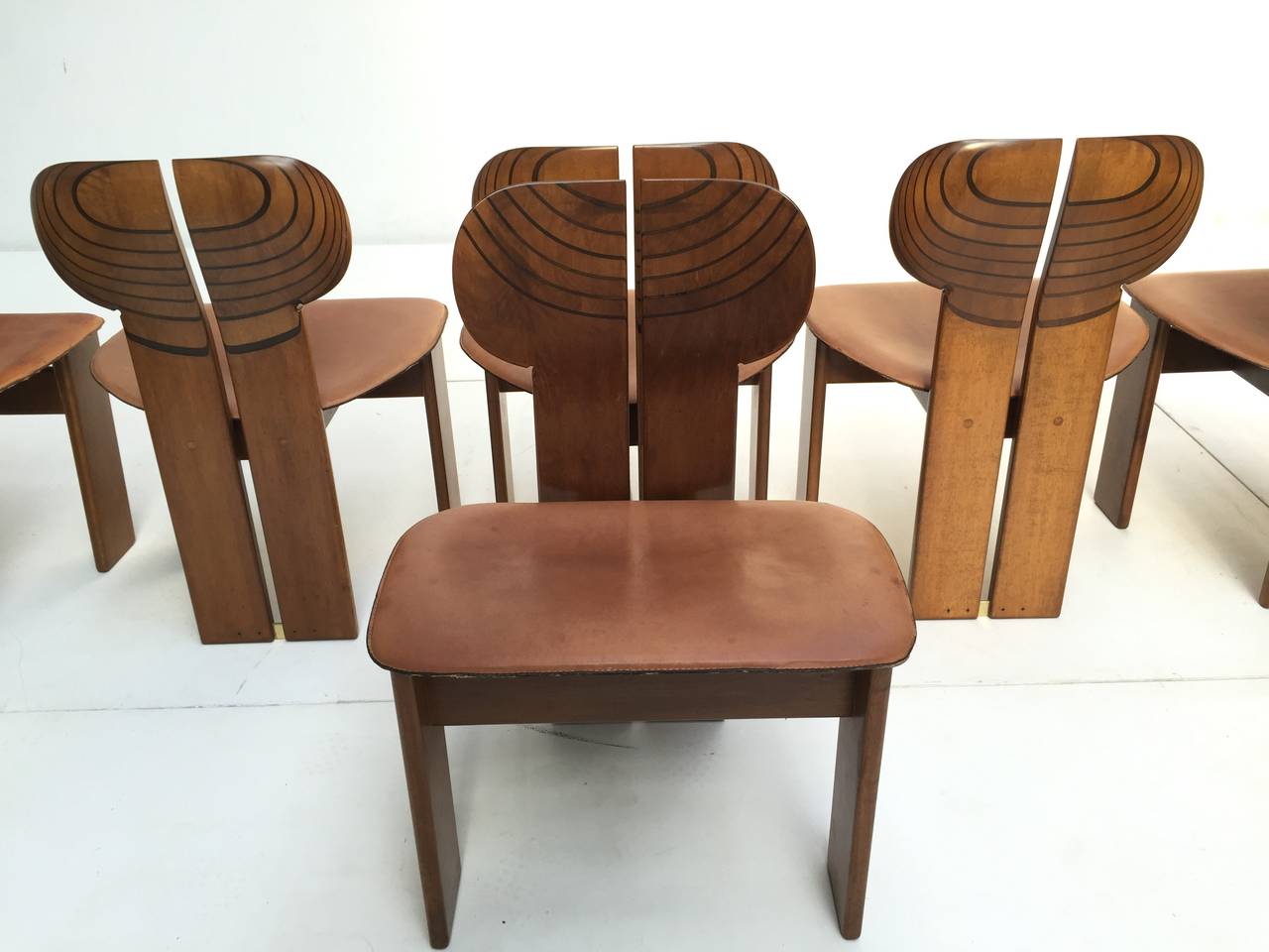 'Africa' Chairs by Scarpa, Finished in Walnut, Ebony and Leather, Signed In Good Condition In bergen op zoom, NL