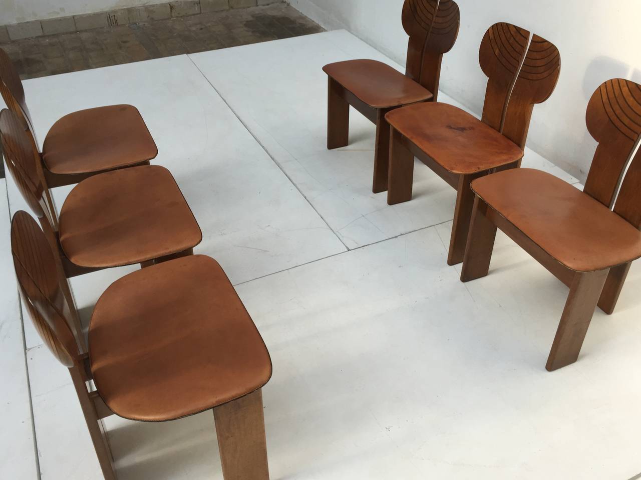 'Africa' Chairs by Scarpa, Finished in Walnut, Ebony and Leather, Signed 3