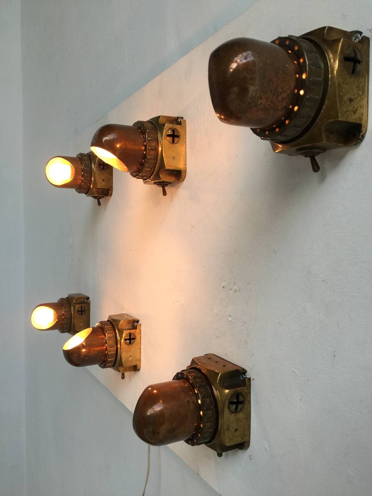 Stunning Dutch Brass Nautical Adjustable Machine Industrial Age Wall Sconces 1