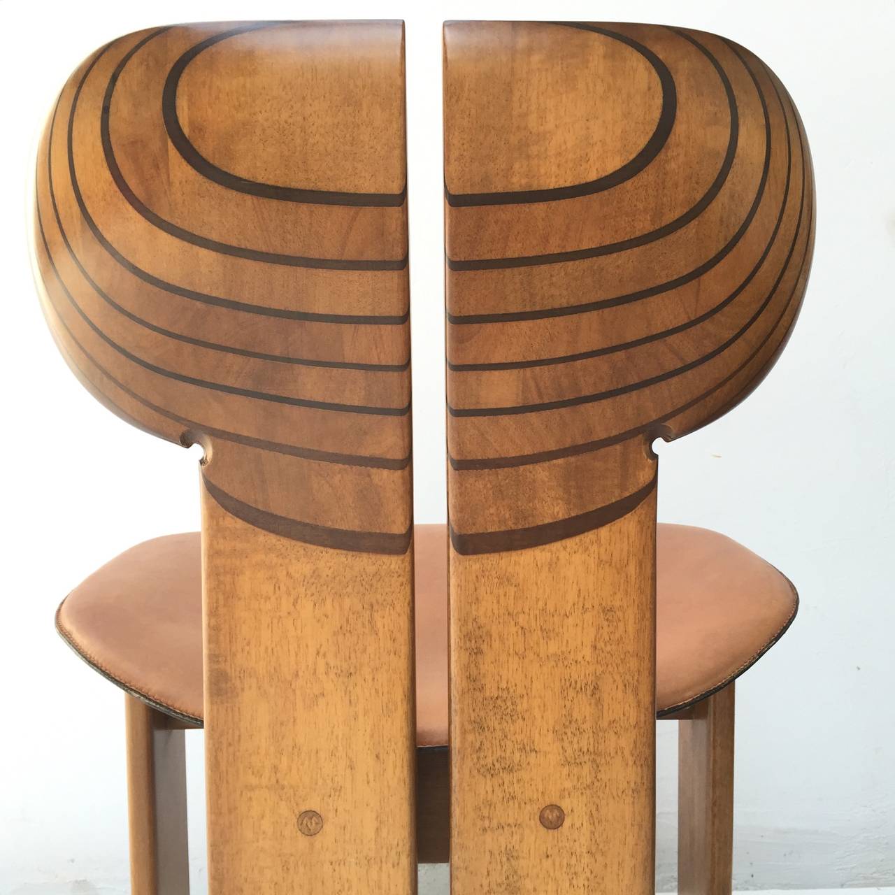 Wonderful set of six 'Africa' chairs from the 'Artona' collection of furniture designed by Afra and Tobia Scarpa (son of Carlo) in 1975 for Maxalto, Italy. A stunning and rare form from one of the masters of Italian design.

The 'Africa' chair is