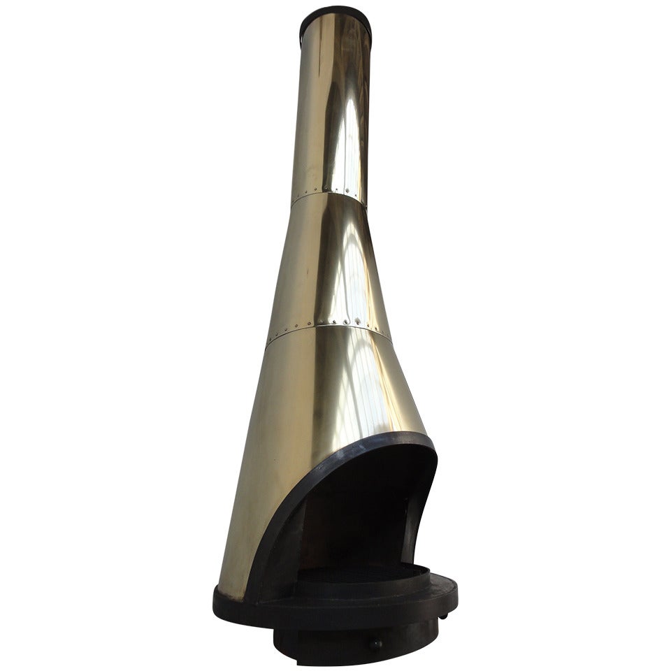 Amazing Custom-Made Brass Atomic Age Modern Fireplace