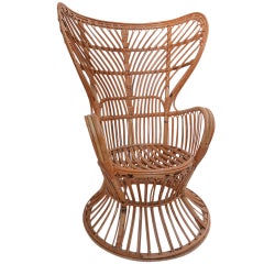 1960s Rattan Armchair in the Manner of Gio Ponti