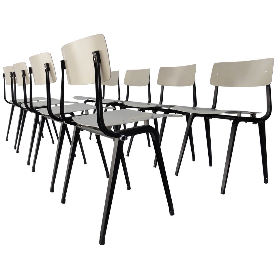 Extremely Rare Set of 8 Friso Kramer 'theatre' Chairs with Fold Up Seats For Sale