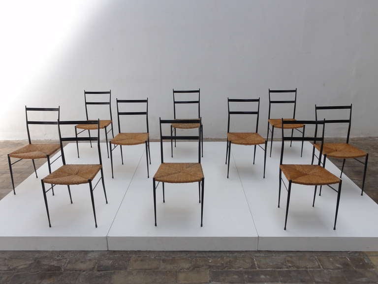 A unique set of 10 metal superleggera style chairs attributed to Gio Ponti.

These chairs where sold in the famous Dutch warehouse ''De Bijenkorf'' 

Gio Ponti totally redesigned the Bijenkorf in Eindhoven in