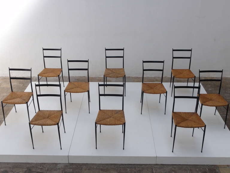 Mid-Century Modern 10 Superleggera style chairs attributed to Gio Ponti , Bijenkorf