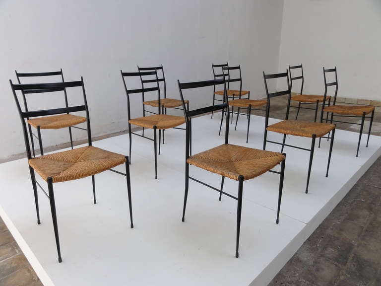 Italian 10 Superleggera style chairs attributed to Gio Ponti , Bijenkorf