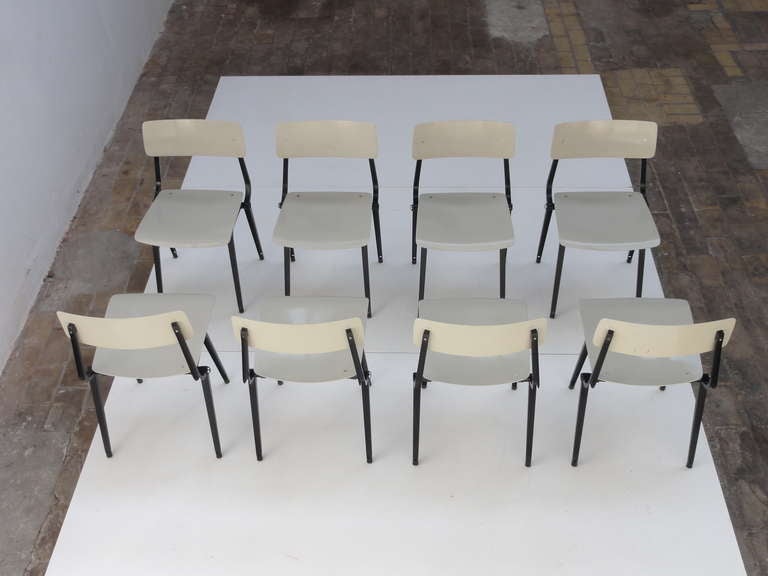 Industrial Extremely Rare Set of 8 Friso Kramer 'theatre' Chairs with Fold Up Seats For Sale