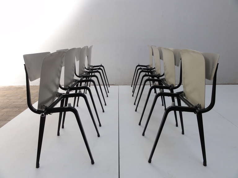 Dutch Extremely Rare Set of 8 Friso Kramer 'theatre' Chairs with Fold Up Seats For Sale
