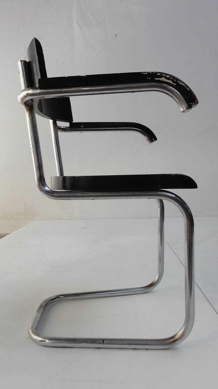 A unique collection of 4 chromed tubular metal chairs

Image 2: Mart Stam B-262 for Thonet (marked)
Image 3: J.J.P. Oud (written underneath the seating)
Image 4: unknown
Image 5: unknown

The chairs are all in original condition and as found