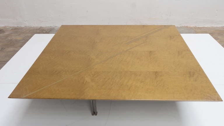rare 'ONDA' table By  Offredi , burl wood & inlaid diagonal motifs in elm 1